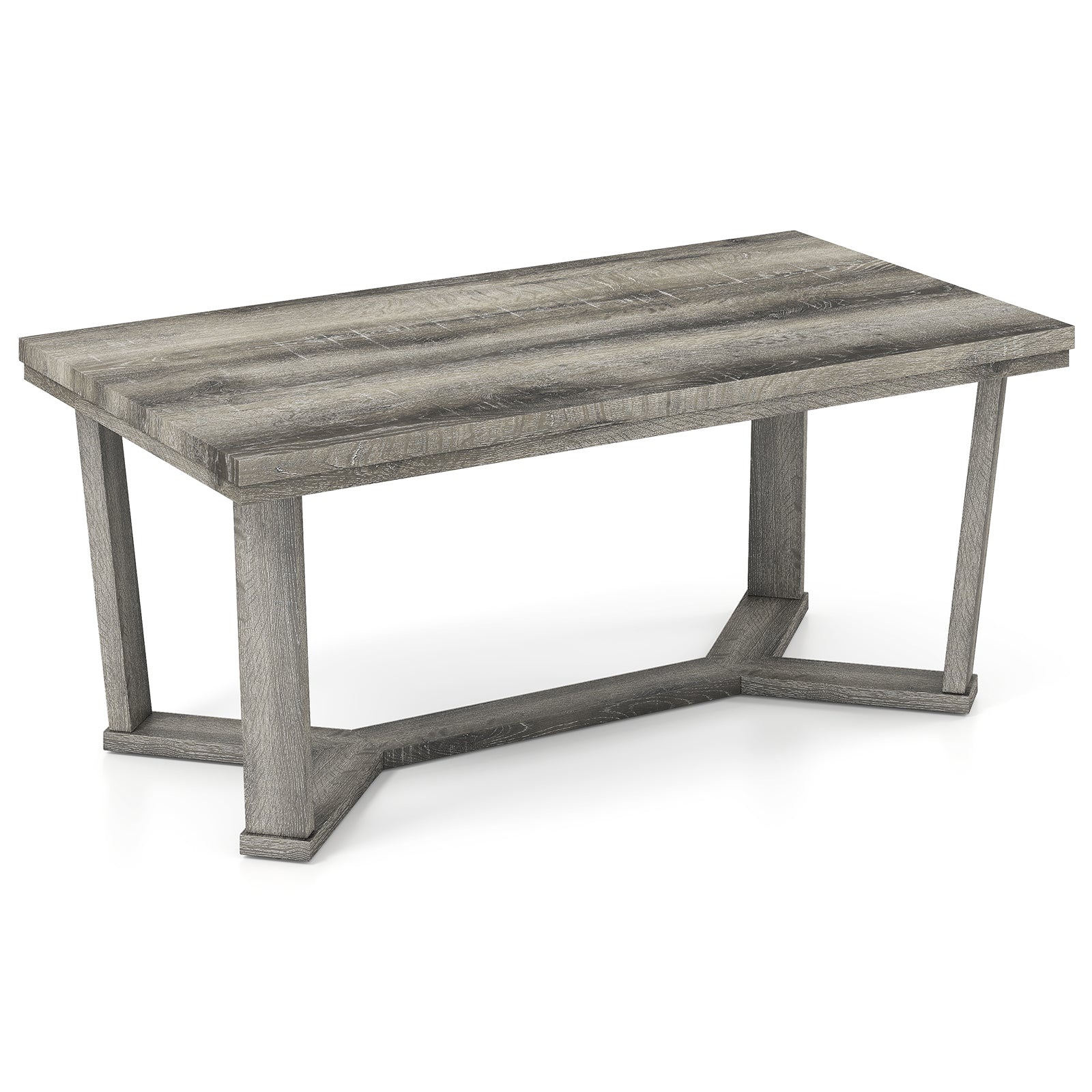 Rectangle Coffee Table Rubber Wood Base with Cross-Shaped Base-Gray
