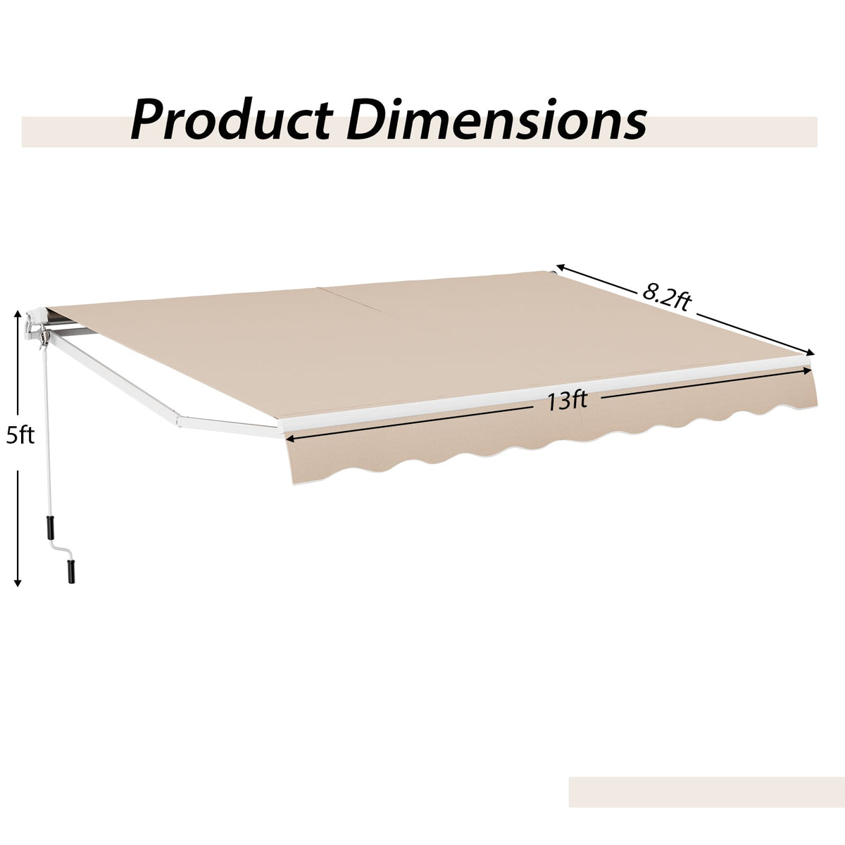 13 × 8 Feet Retractable Patio Awning Aluminum Deck Sunshade-Beige