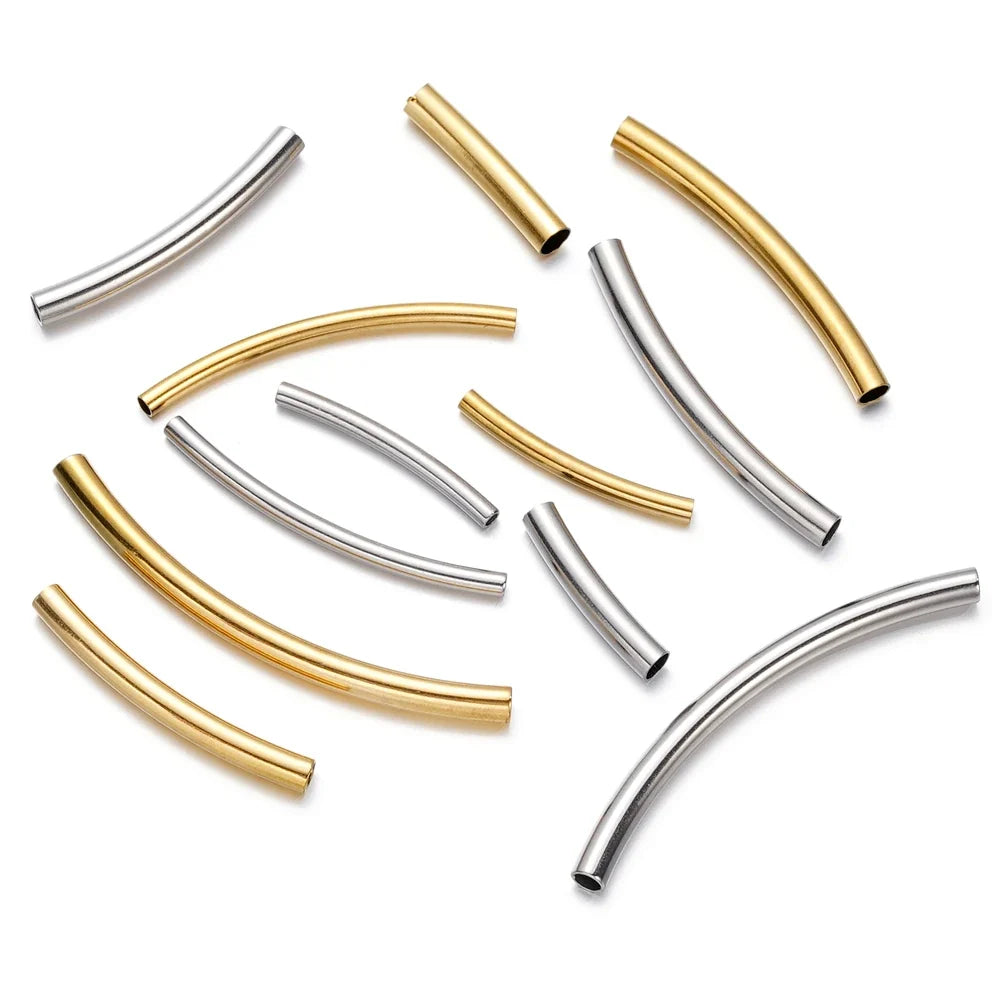 10Pcs/Pack Stainless Steel Curved Tube Spacer Beads Connectors For Handmade DIY Jewelry Making Bracelet Necklace Accessories