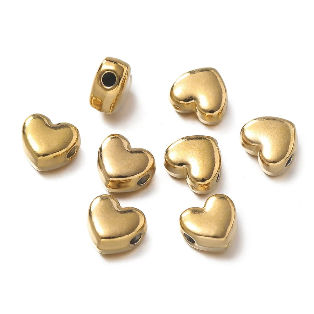 10Pcs/Pack Stainless Steel Various Shape Gold Steel Color Texture Spacer Beads for DIY Bracelet Jewelry Making Accessories