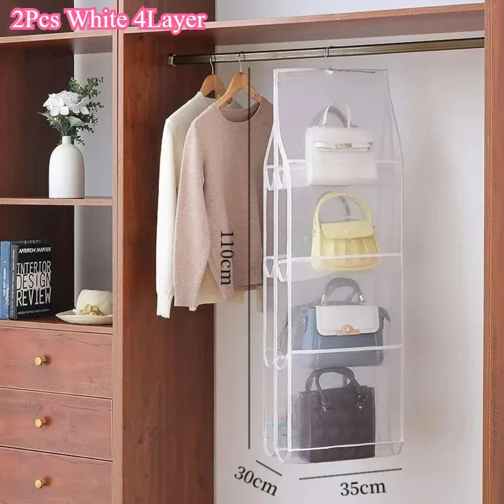 1/2PCS Hanging Storage Bags – 3/4-Layer Transparent Dust-Proof Organizer for Clothes, Bags & Accessories