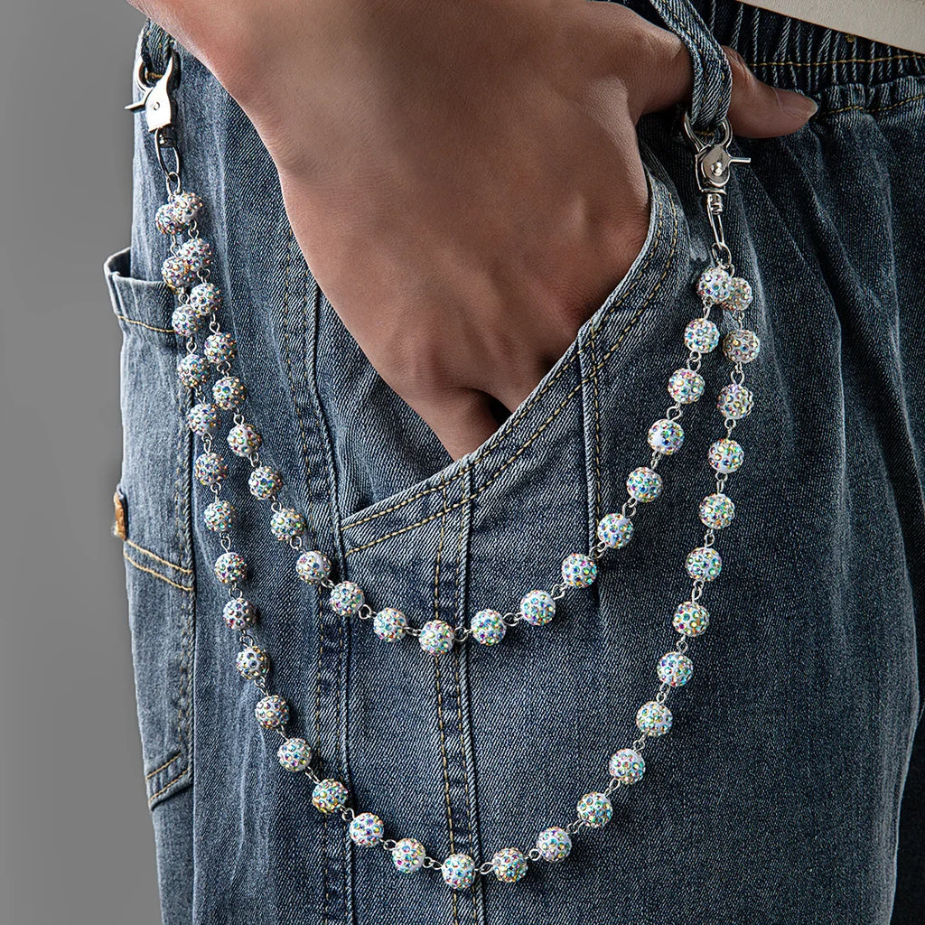 1 Hip Hop Trendy Colorful Zirconia Ball Double Layer Stacked Neutral Style Pants Chain Simple and Versatile Body Chain