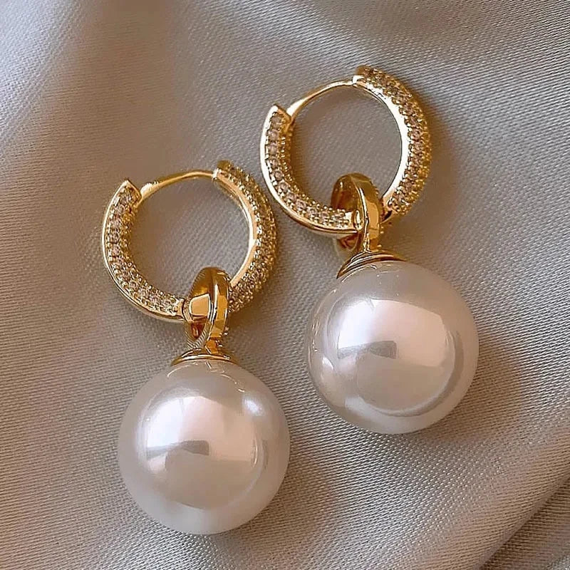 sliver-plated Pearl Zircon Earring for Women Girl Party Gift Circular Temperament Banquet Jewelry