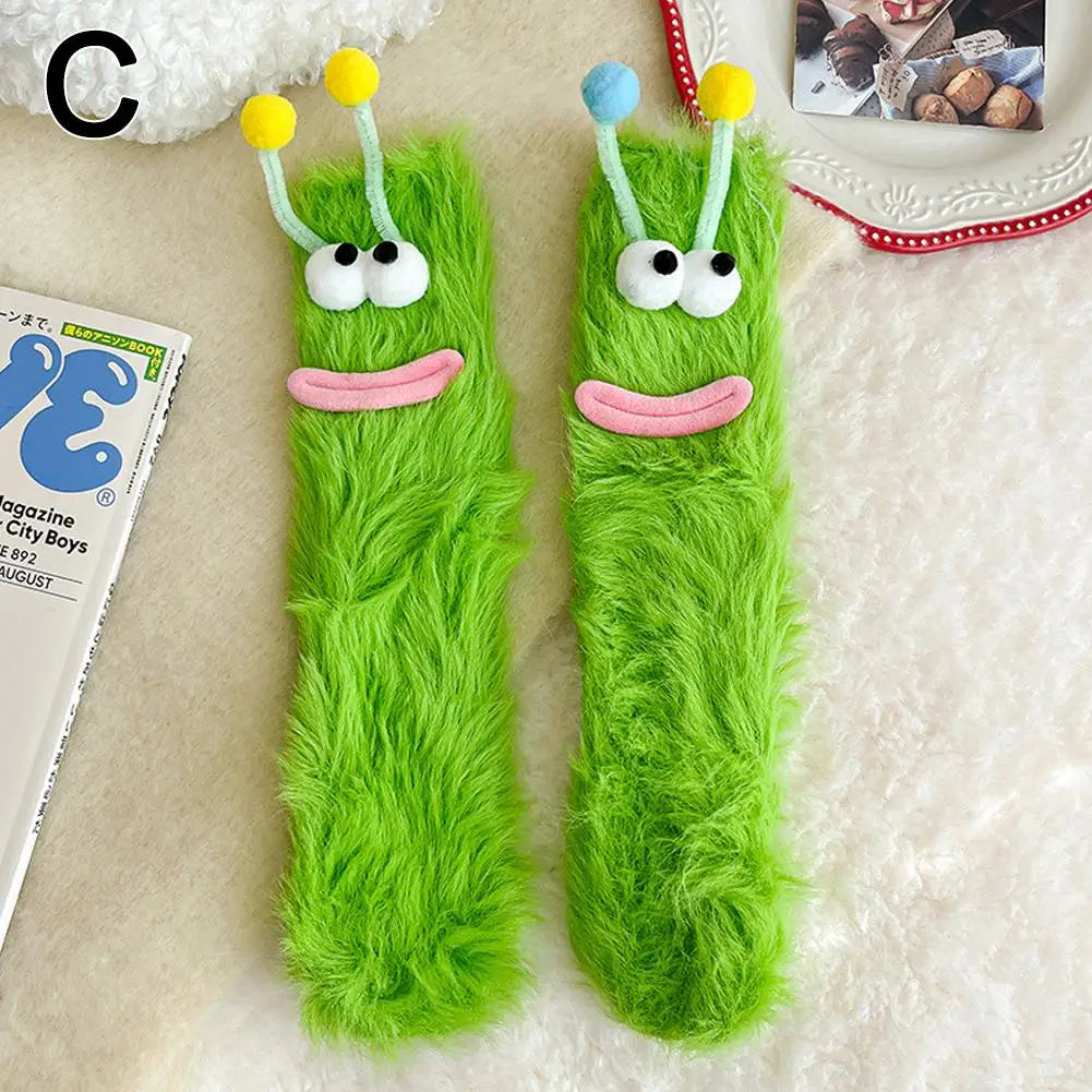 1 Pair Cartoon Ugly Doll Socks Women Autumn Winter Fleece Floor Socks Soft Thick Plush Indoor Socks Female Fluffy Socks