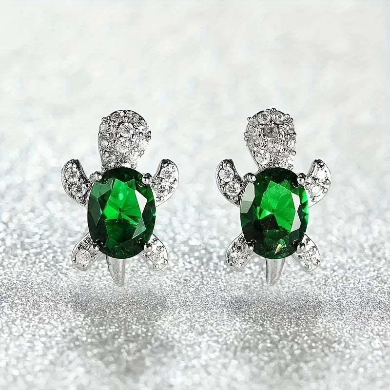 1 pair of S925 silver cute turtle shaped earrings with multiple colors to choose from, jewelry holiday gift for women