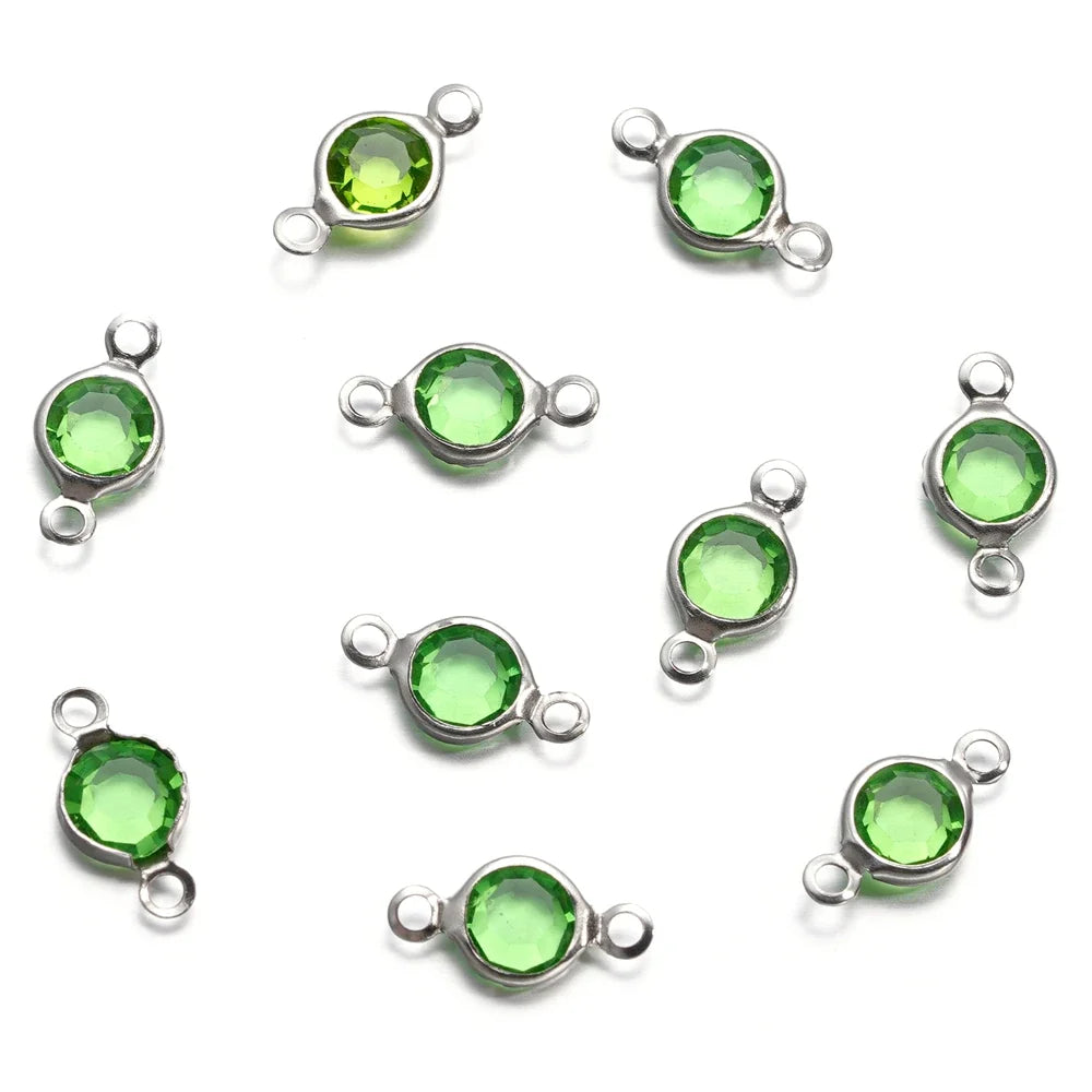 10pcs/lot Stainless Steel Crystal Round Double Ring Pendants for DIY Bracelet Necklace Beads Jewelry Making Accessories