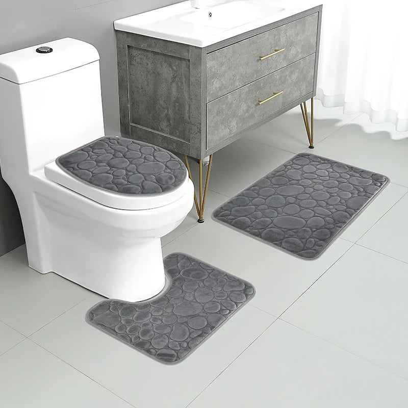 3-Piece Solid Color Bathroom Mat Set – Water-Absorbing & Non-Slip