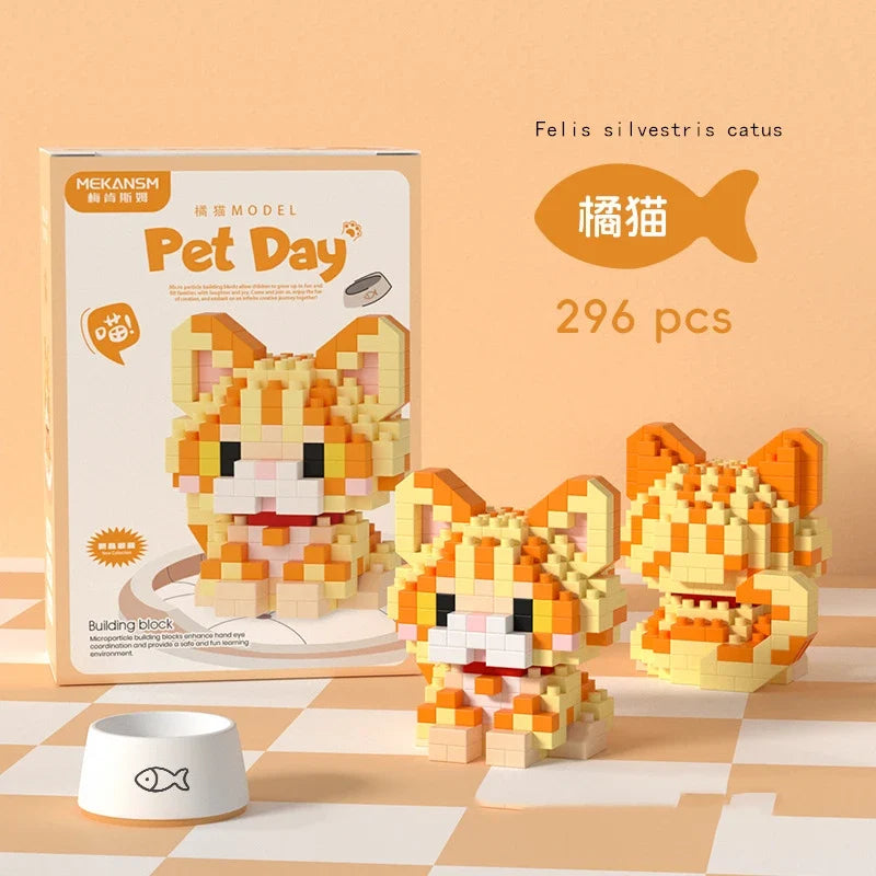18 Styles Little Dog Cat Cute Pet Small Building Block Model Series Ornaments Children's Toys Miniature Bricks