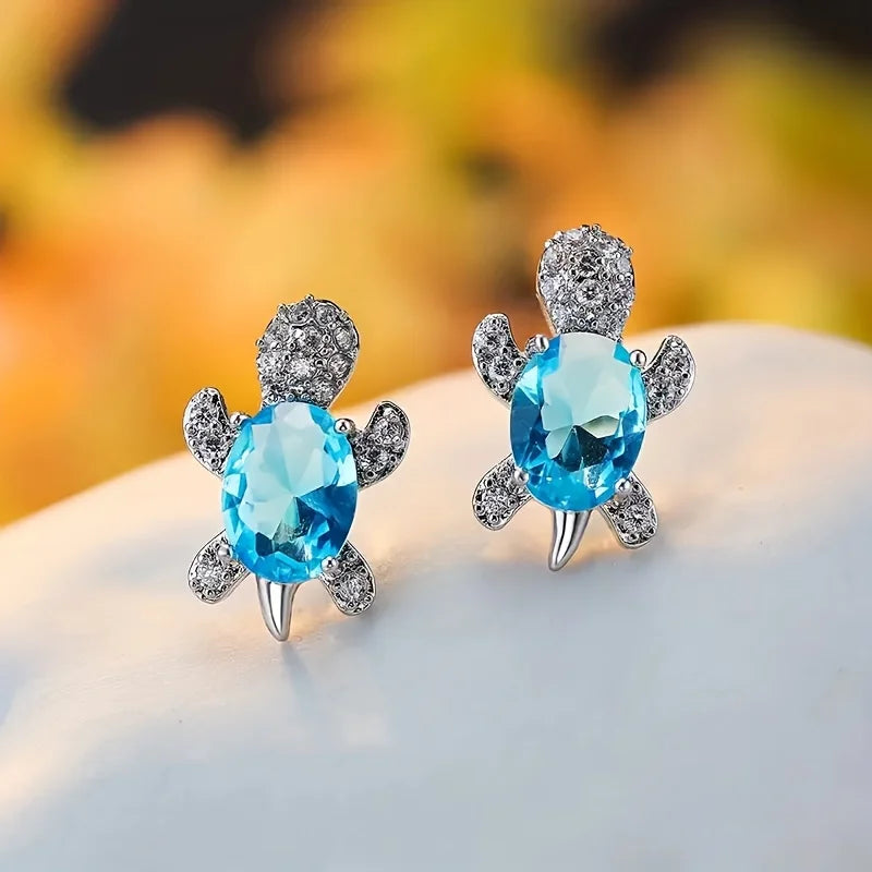 1 pair of S925 silver cute turtle shaped earrings with multiple colors to choose from, jewelry holiday gift for women