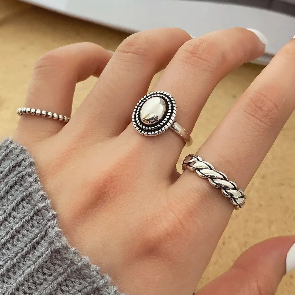 925 Sterling Silver Rings Couples Accessories INS Fashion Vintage Twist Design Round Shape Geometric Thai Silver Jewelry