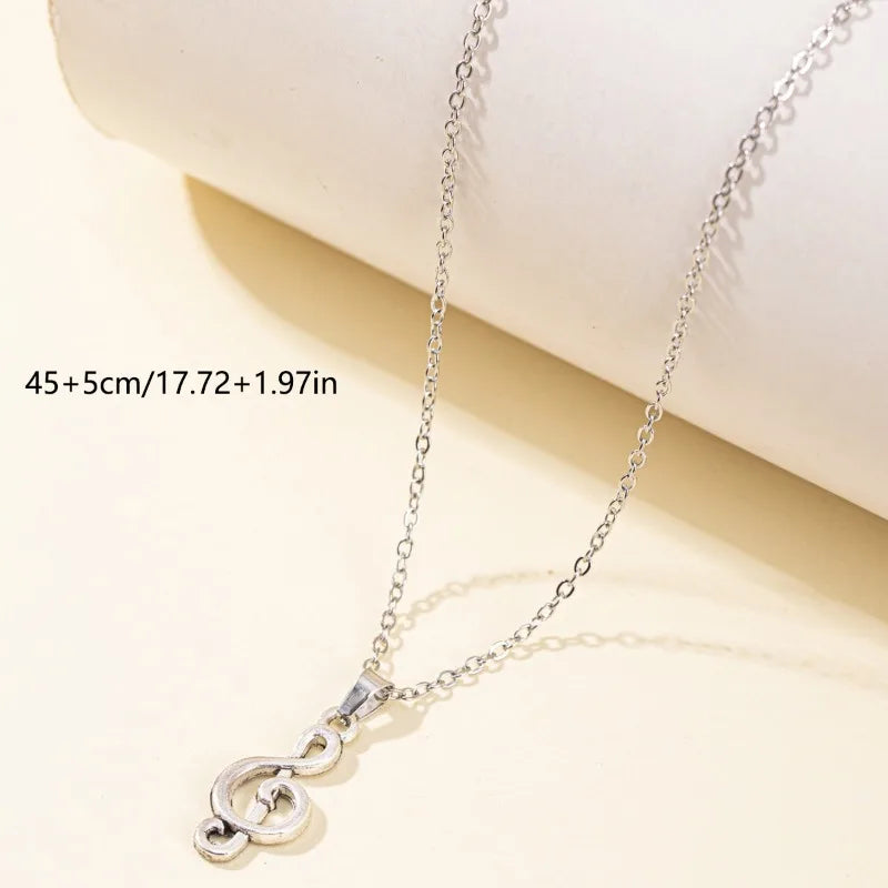 1 Piece Unisex Silvery Stainless Steel Music Note Pendant Necklace - Personalized Design Valentine's Day/Ramadan Gift