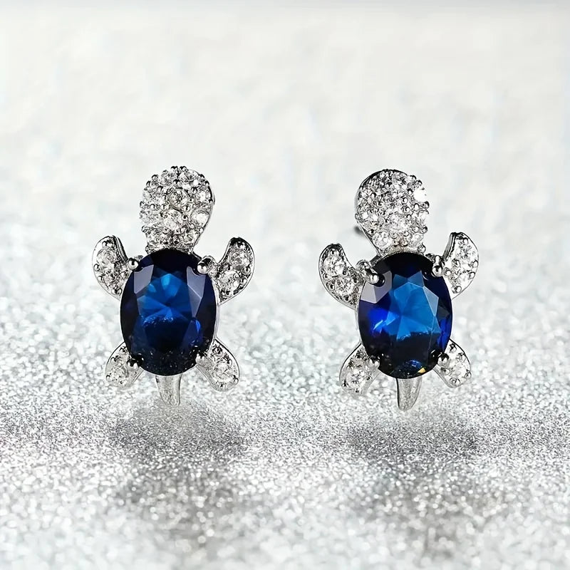 1 pair of S925 silver cute turtle shaped earrings with multiple colors to choose from, jewelry holiday gift for women