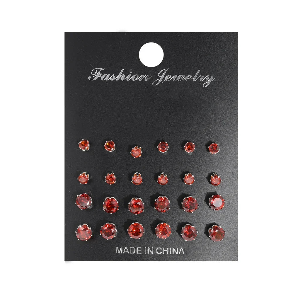 12 Pcs Zircon Earrings Set Briliant Shiny Stud Earrings for Women Simple Pearl Irregular Trendy Jewerly Accessories 2024 New