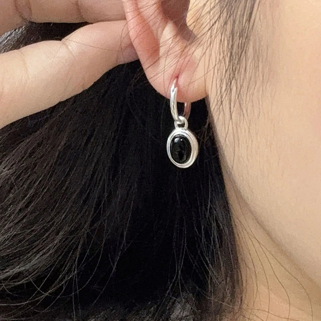 925 Sterling Silver Vintage Gold Round Earrings For Women Black Ball Earring Jewelry Prevent Allergy Party Accessories Gift