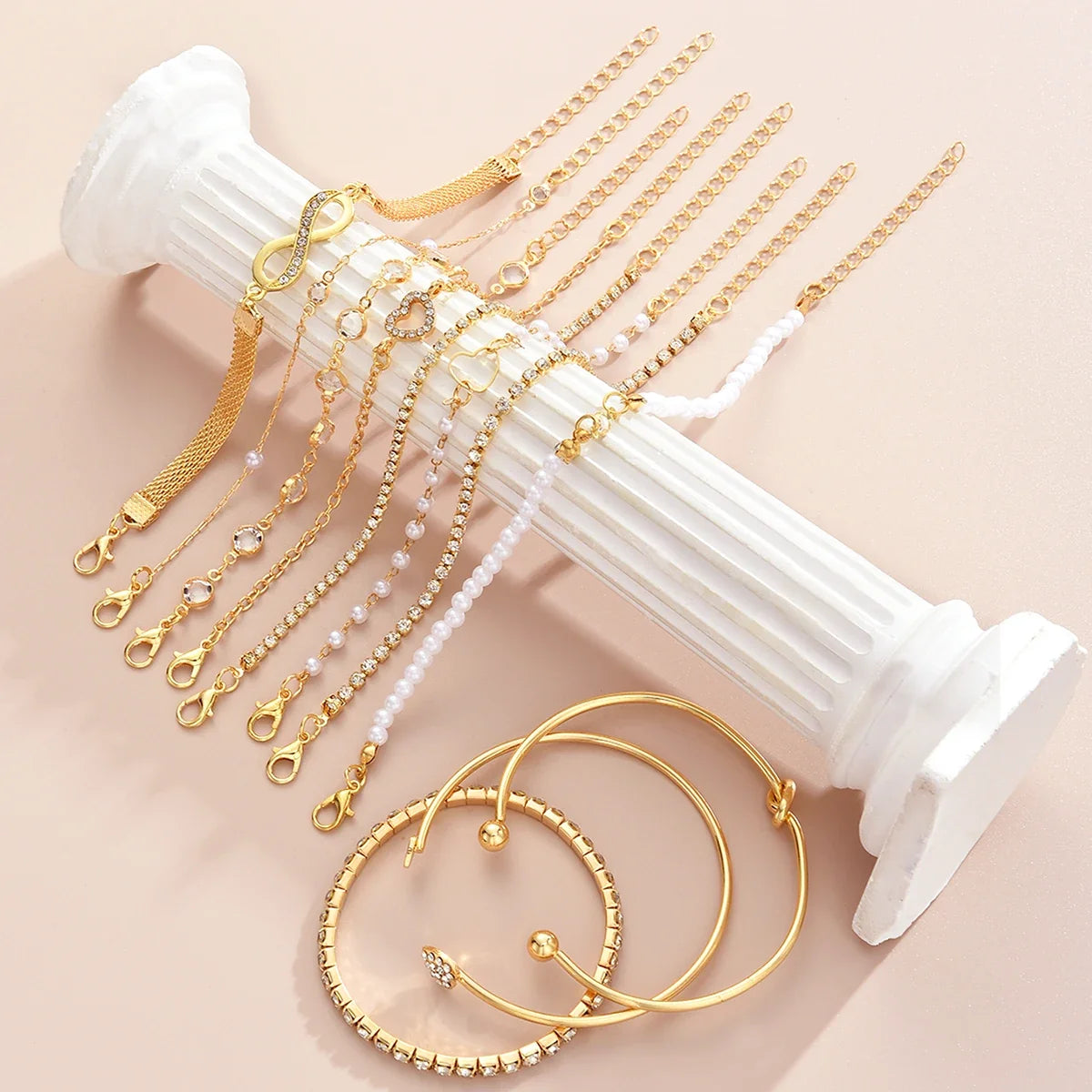 11 Pcs Boho Pearl Crystal Heart Infinity Sign Bracelets for Women Vintage Elegant Gold Color Bracelets Sets New Vacation Jewelry