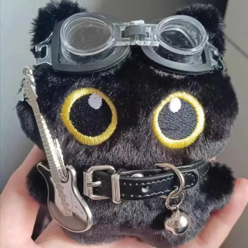 15 Cm Keychain Rock Music Black Cat Plush Toy Guitar Cute Punk Style Doll Schoolbag Pendant For Friends Birthday Gift