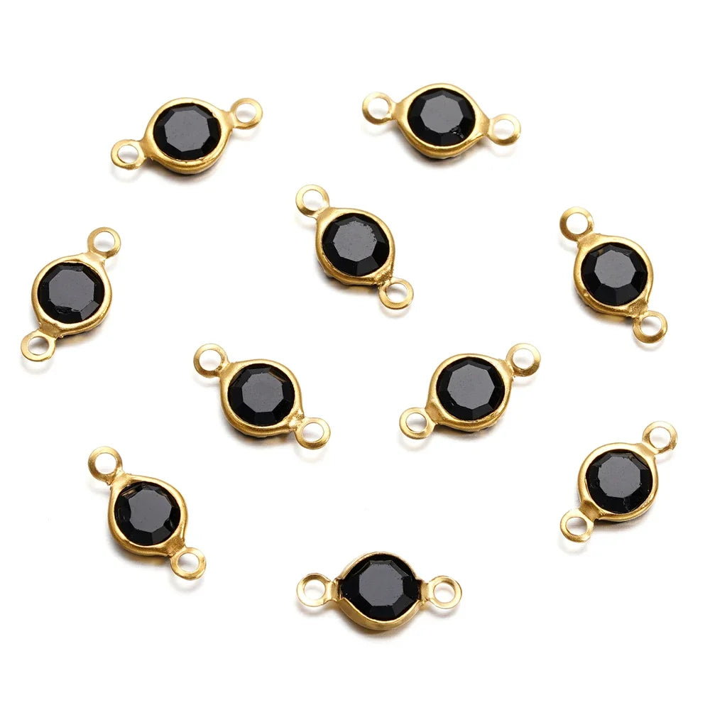 10pcs/lot Stainless Steel Crystal Round Double Ring Pendants for DIY Bracelet Necklace Beads Jewelry Making Accessories
