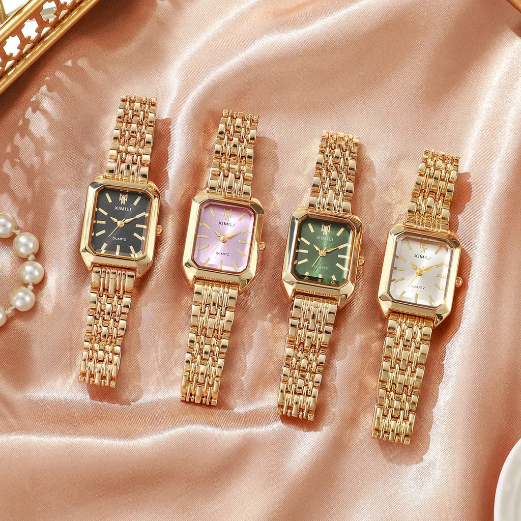 1/2/4PCS  Elegant Rectangle Woman Quartz Watch Luxury Stainless Steel Band Ladies Wristwatches Reloj Mujer（Without Box）