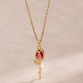 1 Piece Women's Red Zirconia Tulip Rose Pendant Necklace Copper Pendant Stainless Steel Chain Versatile Valentine's Day Gift