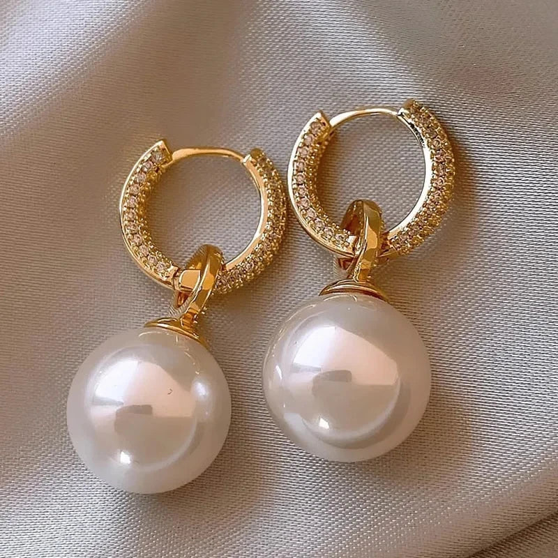 sliver-plated Pearl Zircon Earring for Women Girl Party Gift Circular Temperament Banquet Jewelry