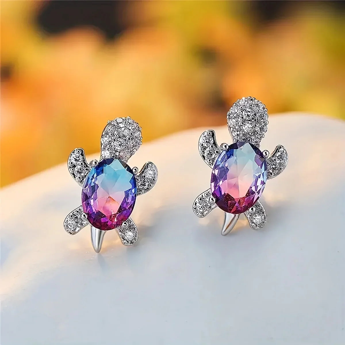 1 pair of S925 silver cute turtle shaped earrings with multiple colors to choose from, jewelry holiday gift for women