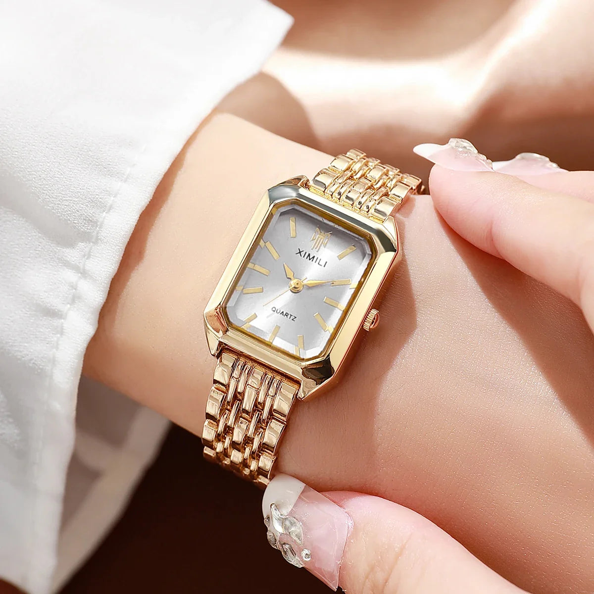 1/2/4PCS  Elegant Rectangle Woman Quartz Watch Luxury Stainless Steel Band Ladies Wristwatches Reloj Mujer（Without Box）