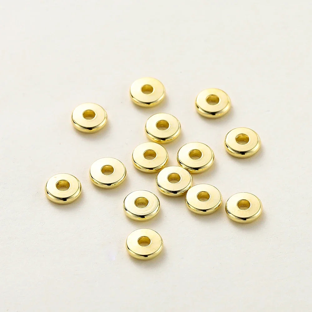 10-50pcs 14K/18K Gold Color Plated Brass 3-12mm Round Spacer Beads Flat Bracelet Beads for DIY Jewelry Findings Accessories