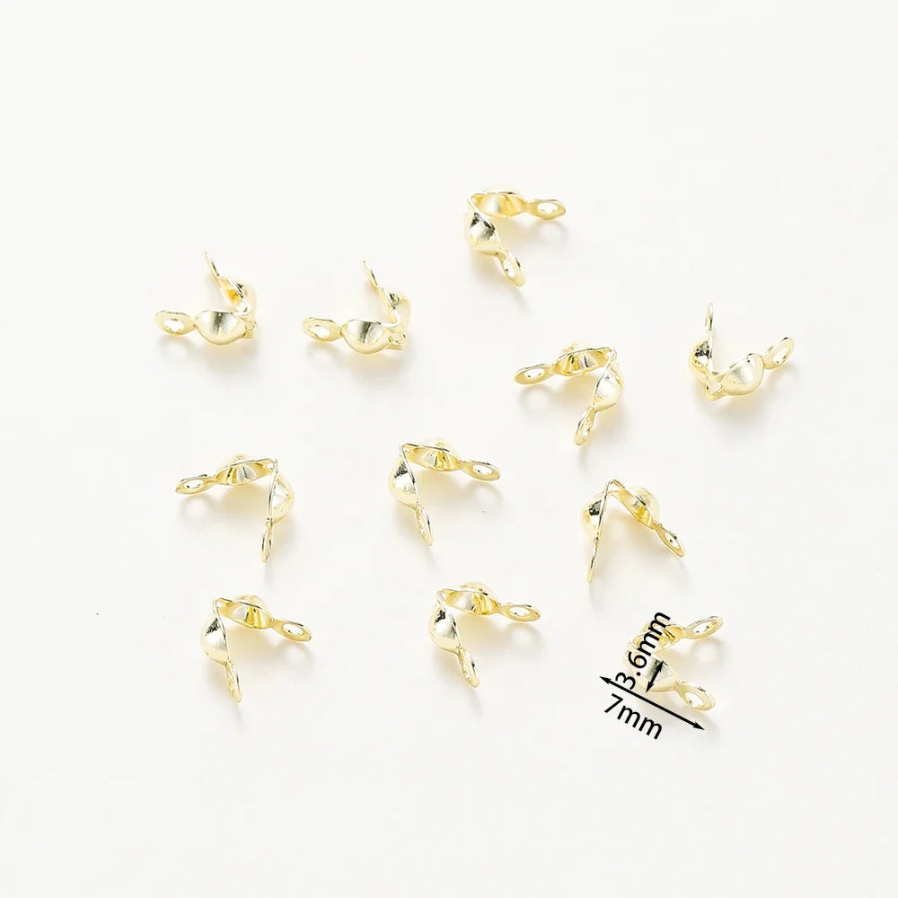 14K 18K Real Gold Plated Double Hole End Clasp Beads Open Cover Crimp Connector Beads For DIY Jewelry Making Necklace Component