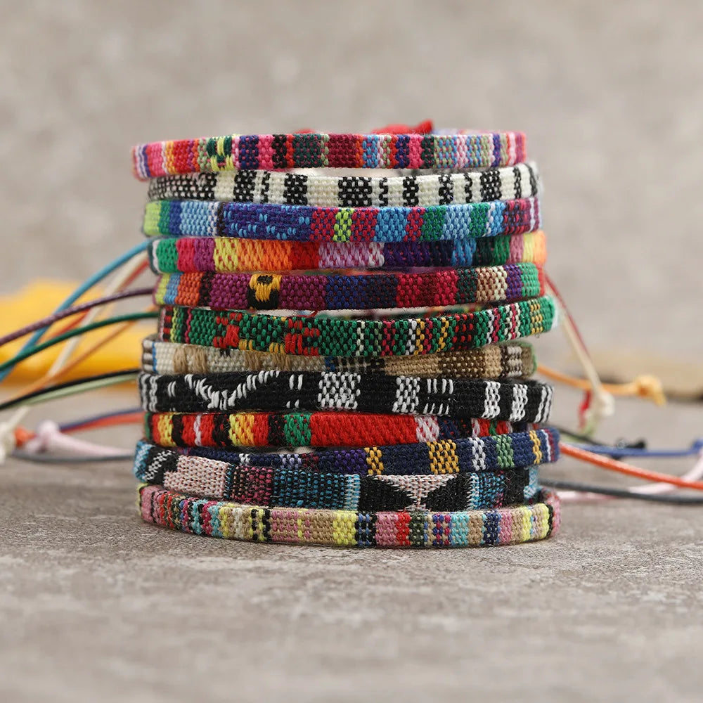 12Pcs Nepal Ethnic Colorful Bracelet Set For Women Bohemia Fabric Braided Rope Wristbands Men Bangle Fashion Summer Jewelry