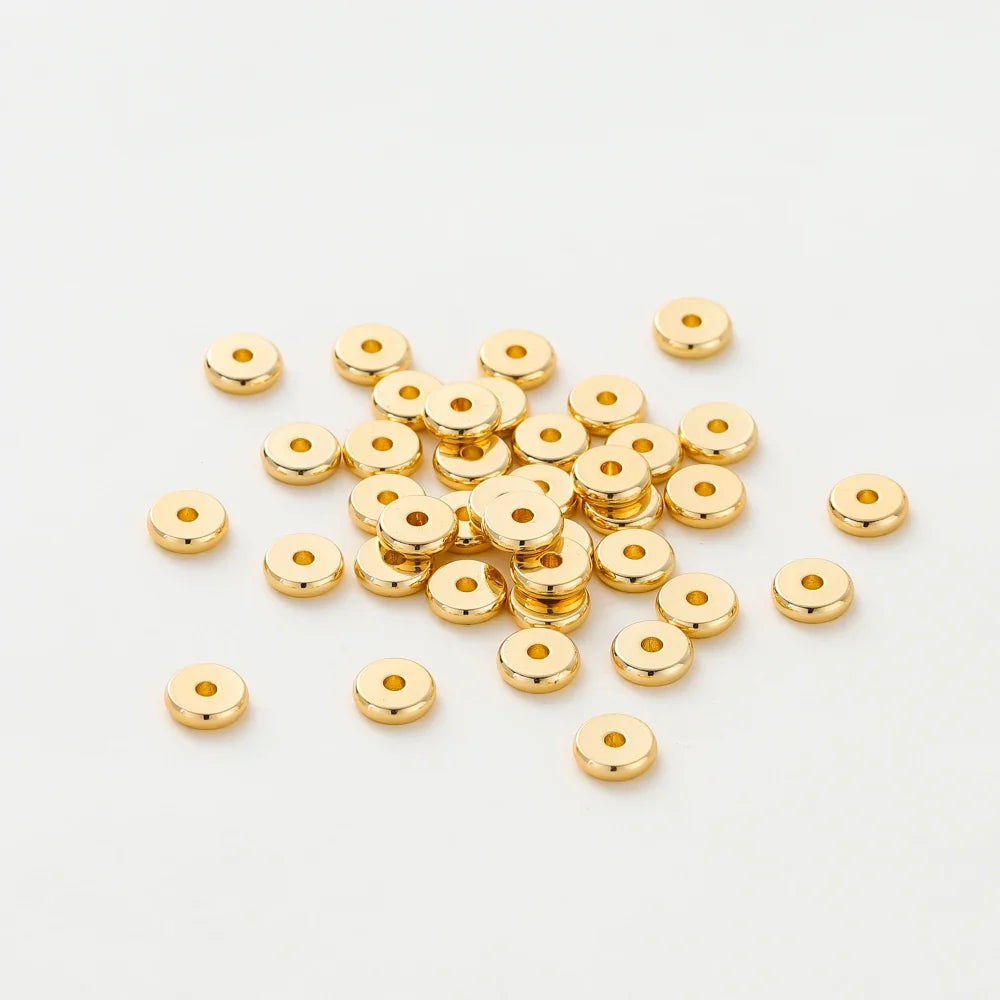 10-50pcs 14K/18K Gold Color Plated Brass 3-12mm Round Spacer Beads Flat Bracelet Beads for DIY Jewelry Findings Accessories