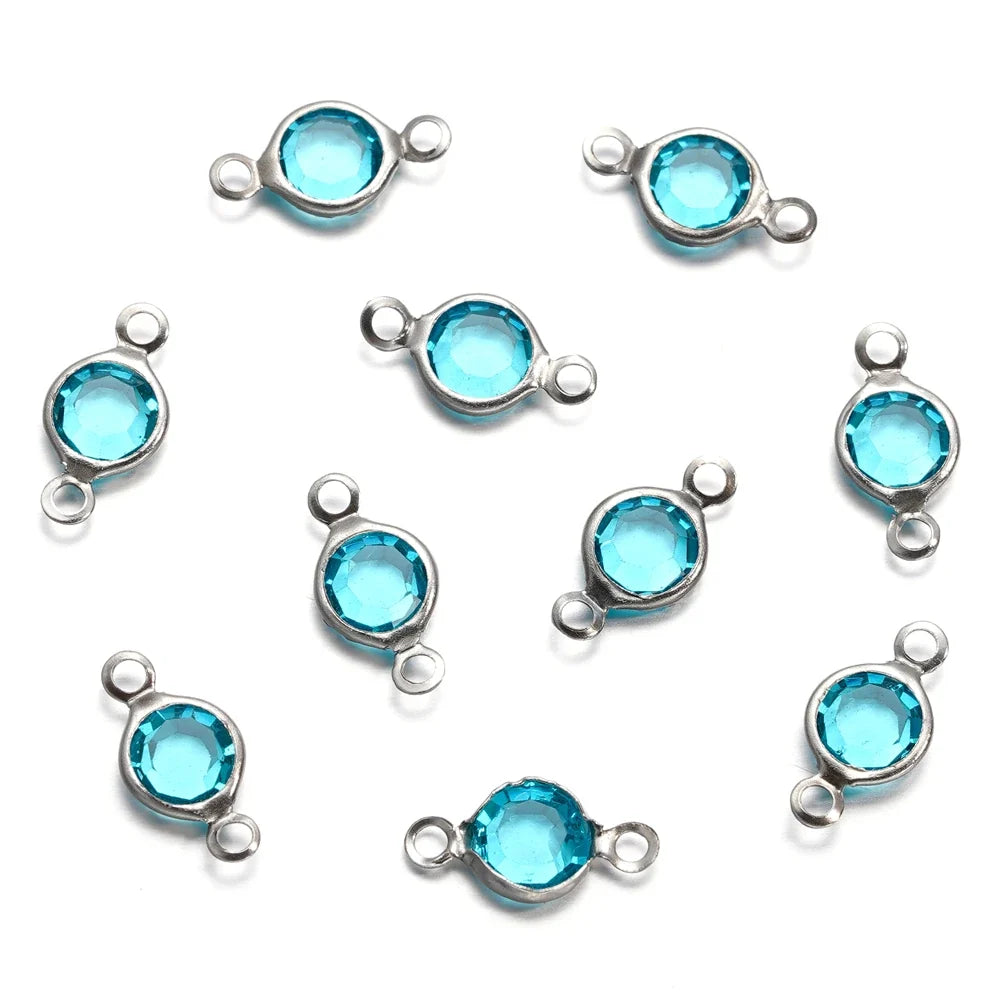 10pcs/lot Stainless Steel Crystal Round Double Ring Pendants for DIY Bracelet Necklace Beads Jewelry Making Accessories