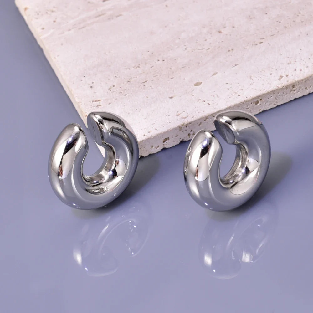 02 INS net red with stainless steel thick round tube hollow ear ring ear clip accessories wholesale