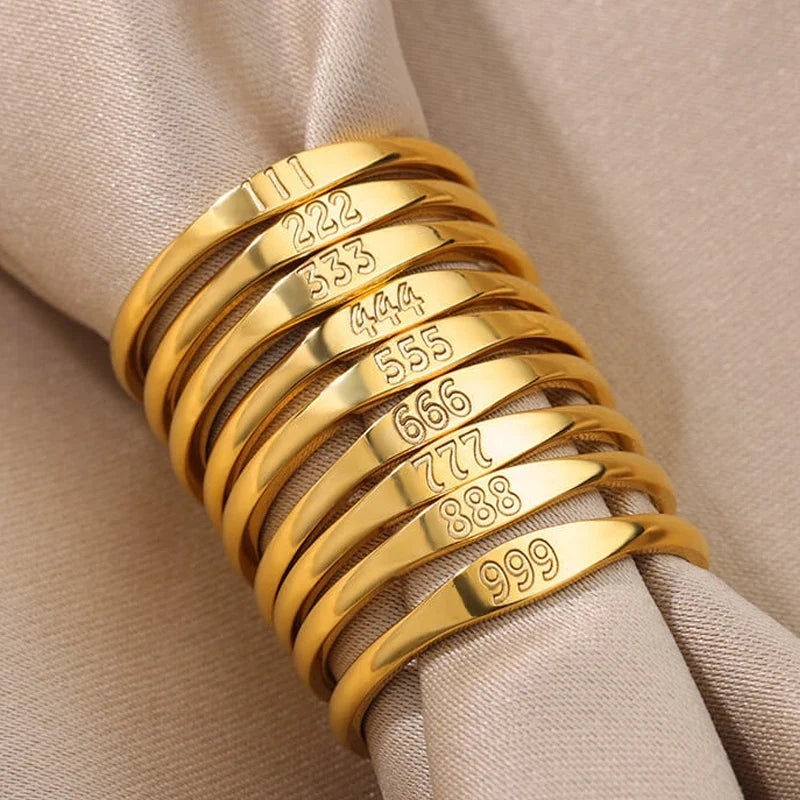 111 222 333 444 555 666 777 999 Angel Number Rings For Women Stainless Steel Ring Vintage Aesthetic Retro Jewelry anillos 2025