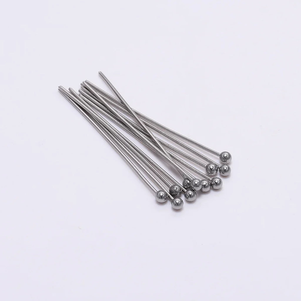 100pcs/Pack Stainless Steel 15-50mm Silver Ball Head Pins For Handmade DIY Jewelry Making Headpin Findings Accessories