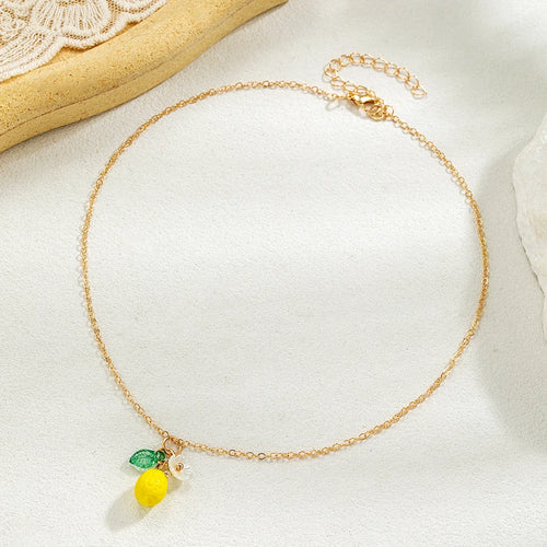 1 exquisite and cute resin lemon flower pendant necklace, simple and versatile, fruit collarbone chain, neck chain