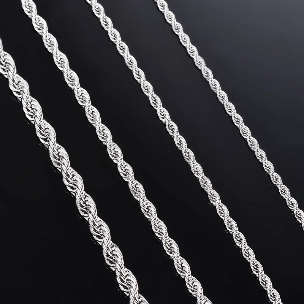 1 Pcs 925 Sterling Silver Width 2/3/4MM Rope Chain Necklace/Bracelet For Men Women Men Fashion Chain Necklace