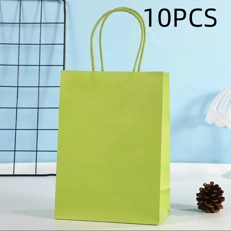 10PCS Colorful Kraft Paper Gift Bags – Handheld Candy & Party Favor Bags for Wedding, Birthday & Party Decorations