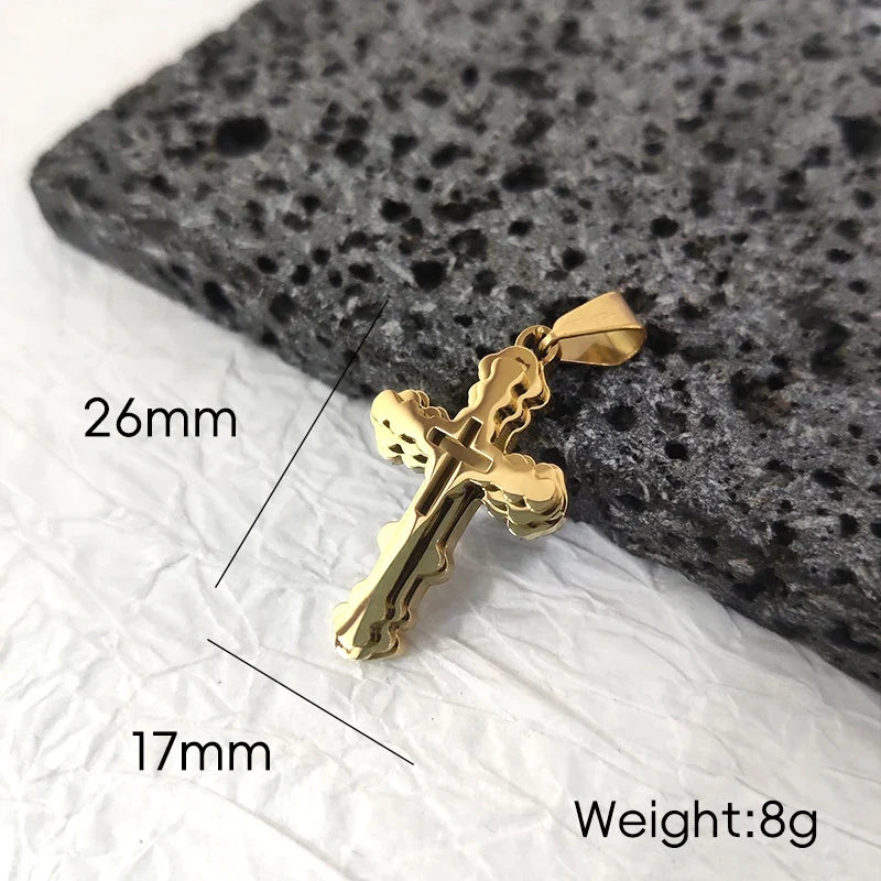 18K Gold Plated Stainless Steel Cross Pendant Vintage Inspired Double Cross Jewelry for Daily Wear & Special Occasions