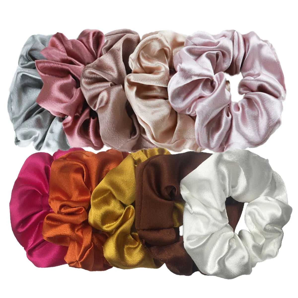 10/5 Pcs Satin Hair Scrunchies Set for Women & Girls – Soft Silk Elastic Hair Bands | Elegant Solid Color Ponytail Holders & Headwear Accessories