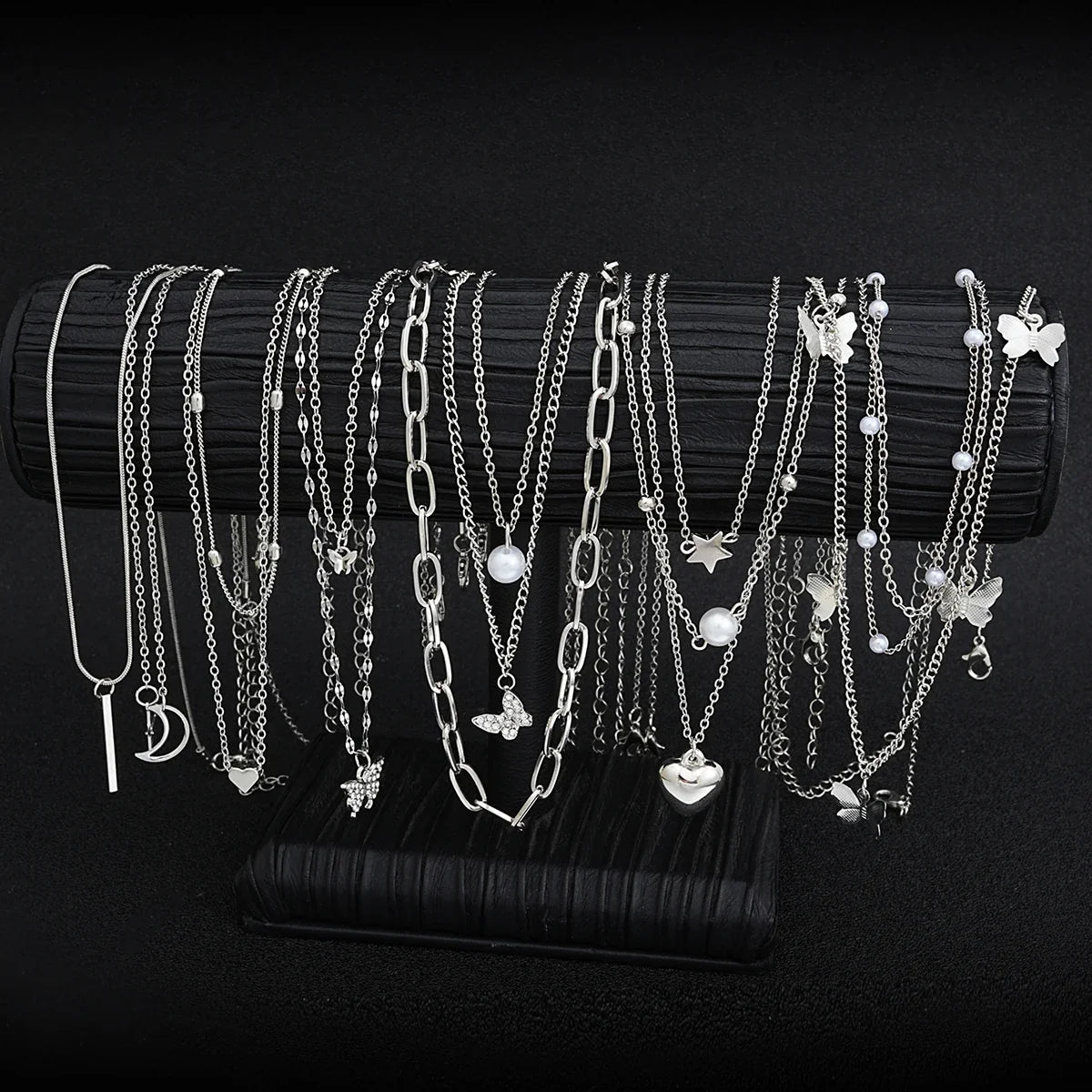13Pcs/Set Simple Temperament Necklace Set Butterfly Pearl Heart Star Zircon Silver Color Necklace for Women Fashion Jewelry Gift