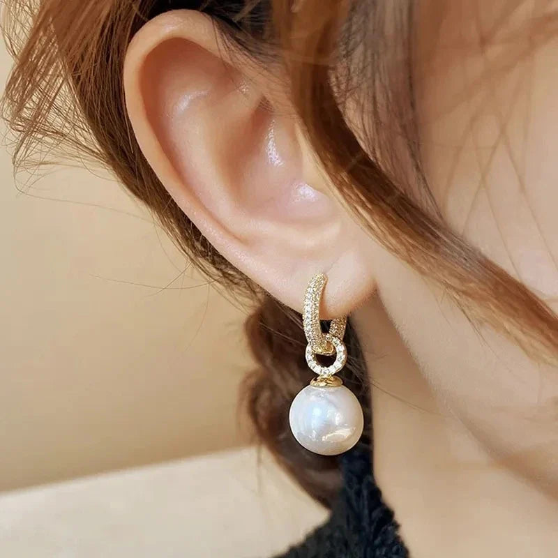sliver-plated Pearl Zircon Earring for Women Girl Party Gift Circular Temperament Banquet Jewelry