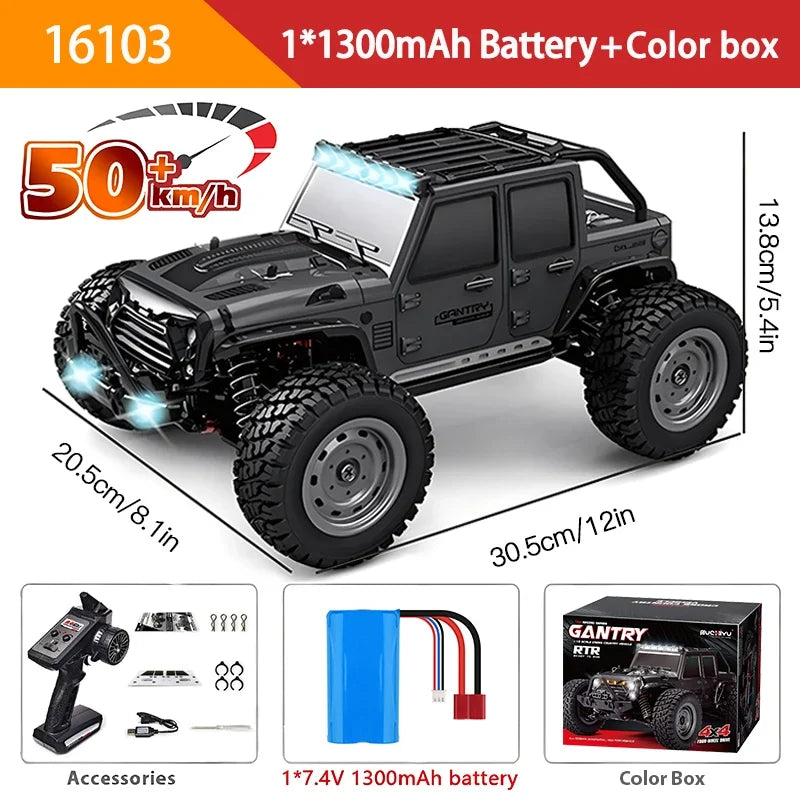16103 Fast Rc Cars 50km/h 1/16 Off Road 4WD with LED Headlights,2.4G Waterproof Remote Control Monster Truck for Adults and Kids