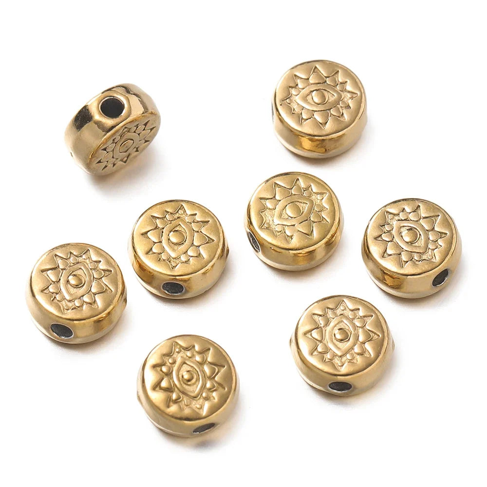 10Pcs/Pack Stainless Steel Various Shape Gold Steel Color Texture Spacer Beads for DIY Bracelet Jewelry Making Accessories