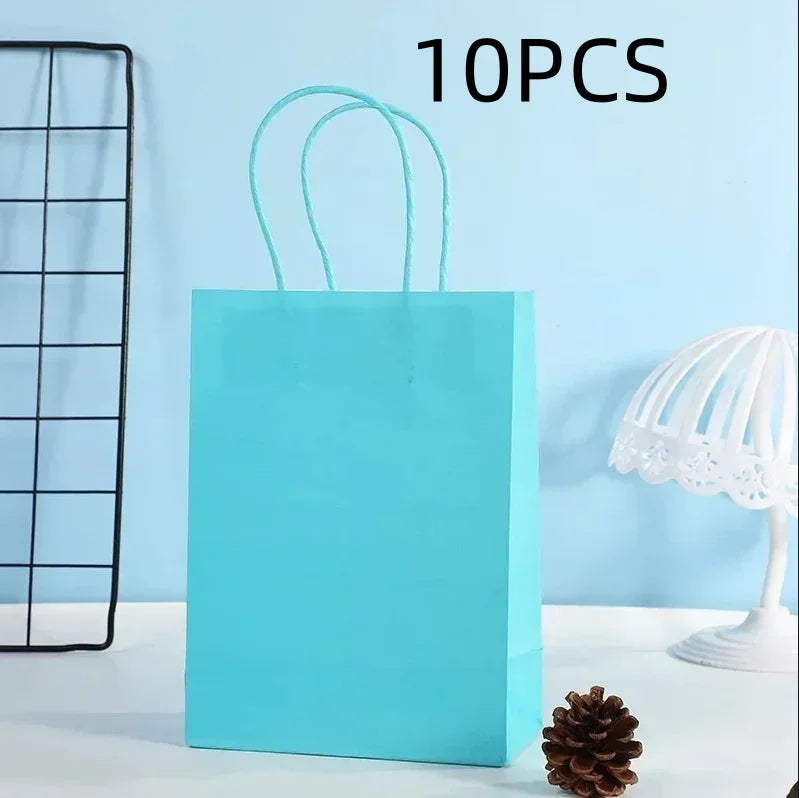 10PCS Colorful Kraft Paper Gift Bags – Handheld Candy & Party Favor Bags for Wedding, Birthday & Party Decorations