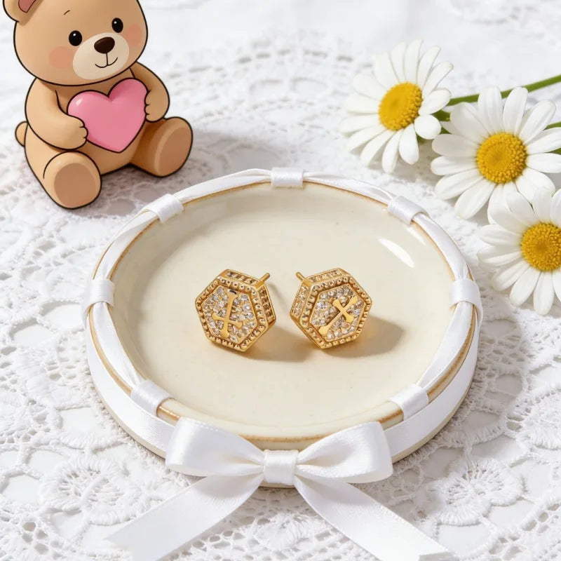 1 Pair Women's Copper Full Rhinestone Stud Earrings Zircon Cross Earrings Trendy And Fashionable Light Luxury Jewelry