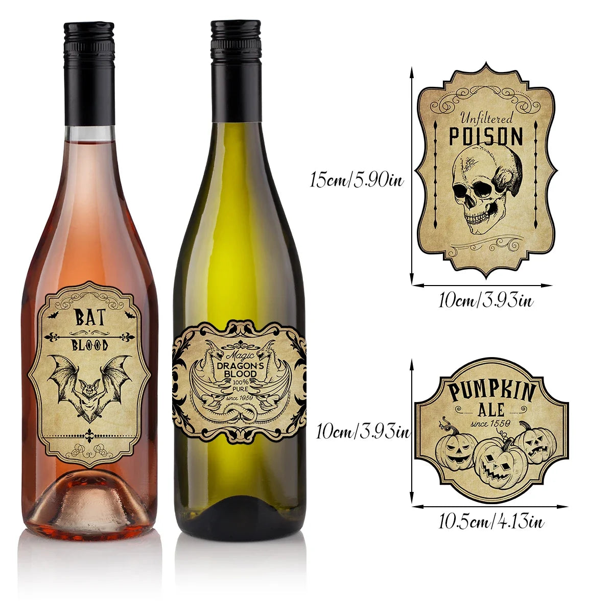 12/24pcs Halloween Retro Horror Gothic Wine Bottle Labels Sticker Vintage Witch Graffiti Potion Decals for Halloween party decor