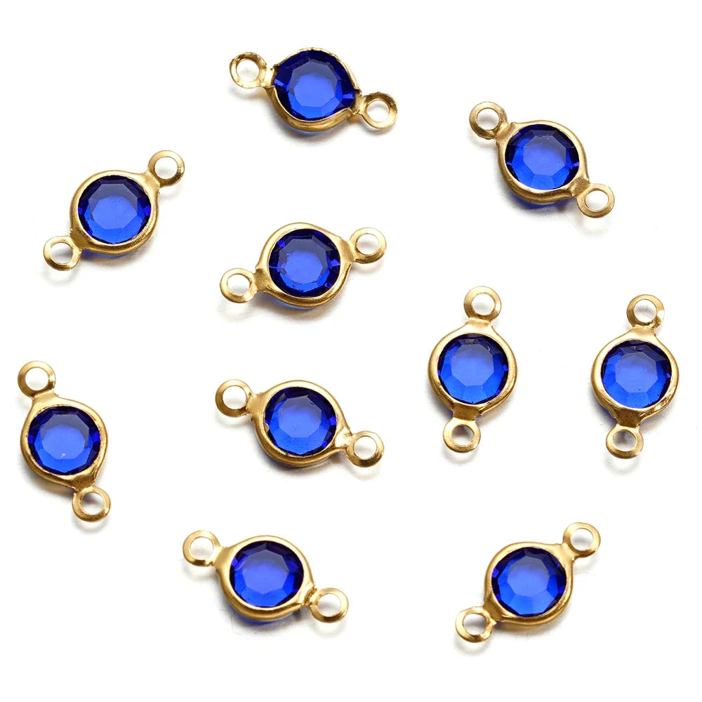 10pcs/lot Stainless Steel Crystal Round Double Ring Pendants for DIY Bracelet Necklace Beads Jewelry Making Accessories