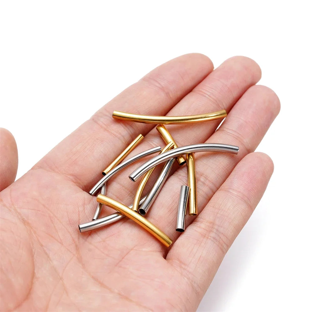 10Pcs/Pack Stainless Steel Curved Tube Spacer Beads Connectors For Handmade DIY Jewelry Making Bracelet Necklace Accessories