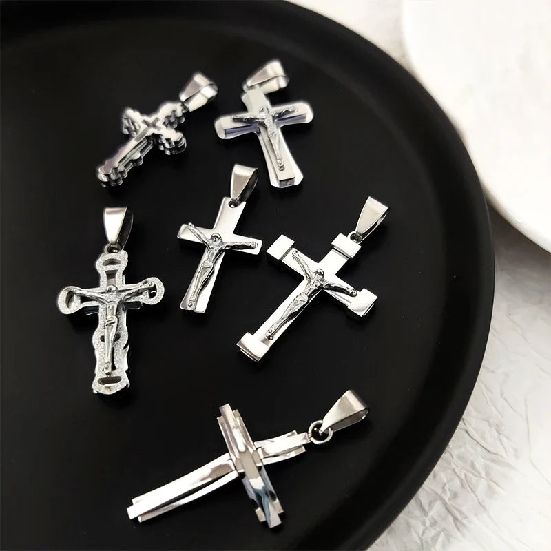 18K Gold Plated Stainless Steel Cross Pendant Vintage Inspired Double Cross Jewelry for Daily Wear & Special Occasions