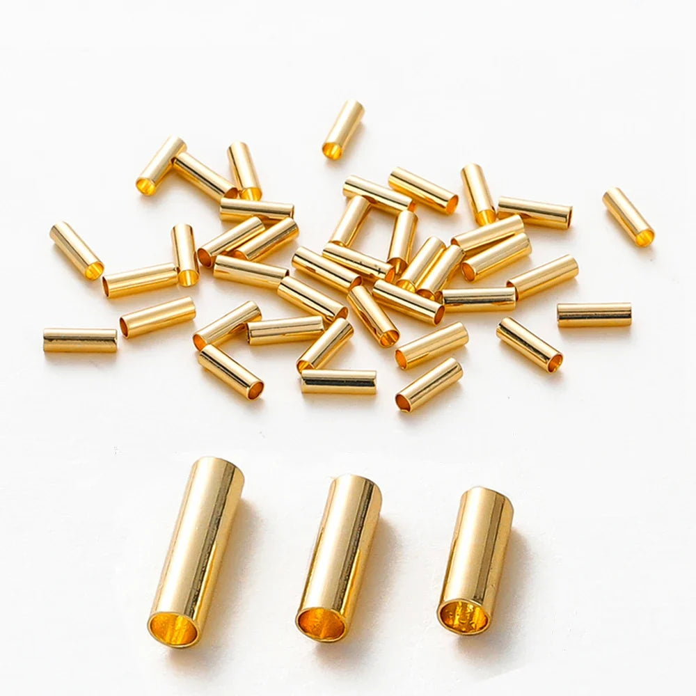 100pcs14K 18K Gold Plated Brass Noodle Tube Cylinder Straight Beads 5 6 7mm Spacer Loose Beads For DIY Bracelet Jewelry Making